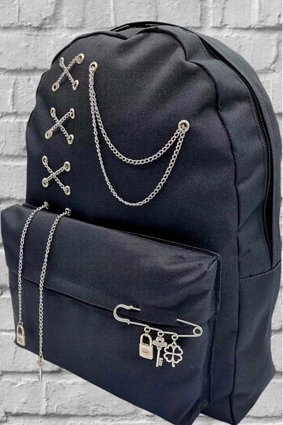 Uniquerrs Rucsac negru cu lanț unisex - Design special