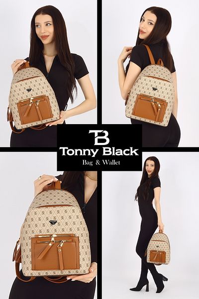 Tonny Black Γνήσιο γυναικείο ρυθμιζόμενο λουράκι Comfort Μοντέλο 3 Διαμερισμάτων Πολυτελές κομψό σακίδιο πλάτης πολλαπλών διαμερισμάτων και τσάντα ώμου