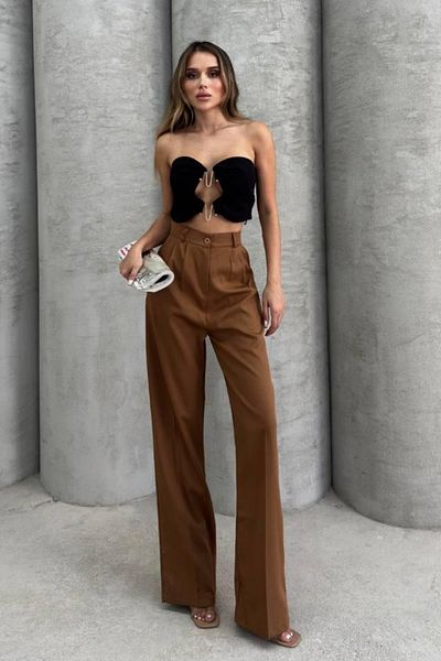 Mogi Butik High Waist Lycra Women's Palazzo Trousers - Pleated 3024
