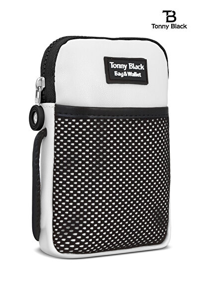 Tonny Black Original Phone Compartment Cross Adjustable Strap Zippered Mesh Eye Phone Holder Shoulder Bag
