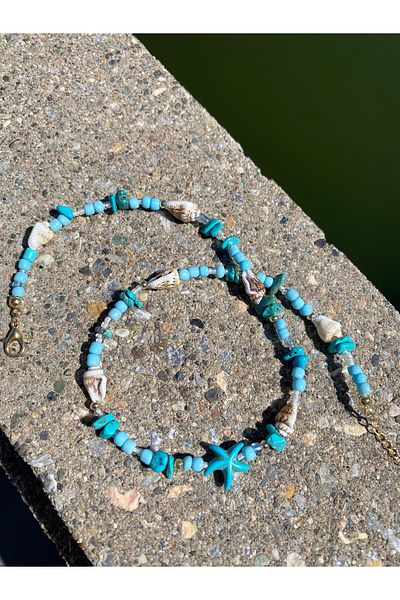 Stoneday Turquoise Bead Necklace - Natural Stone Star and Sea Shell Detail