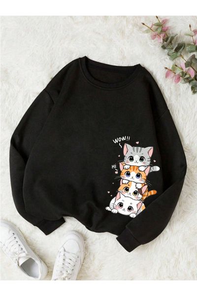 Pelna Hanorac negru pentru copii cu imprimeu cu design special din bumbac