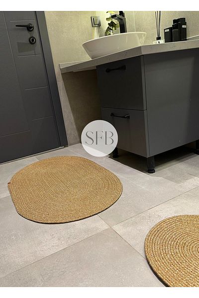 HomeTurko Σετ 2 τεμαχίων από γιούτα, ψάθινο σετ πατάκι μπάνιου, σετ σφουγγαρίστρας που πλένεται, οικιακό δώρο, σφουγγαρίστρα προίκας
