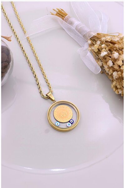 See Aksesuar قلادة الجرس الفولاذية الملونة باللون الذهبي - مع ربع وتفاصيل خرز...