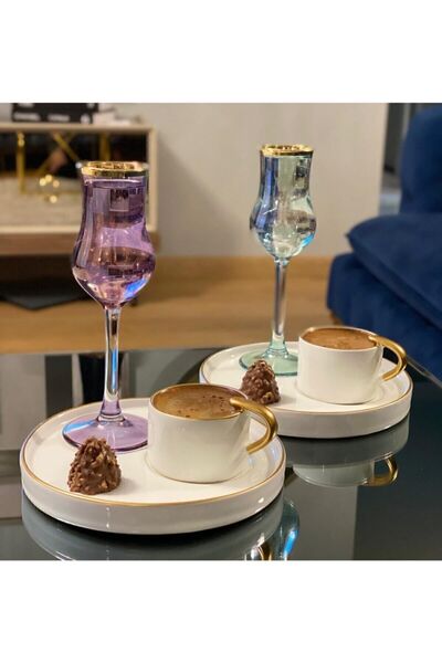 Onedekor مجموعة من 6 فناجين قهوة من سلسلة Respiro الخاصة مع طبق تقديم باللون ...