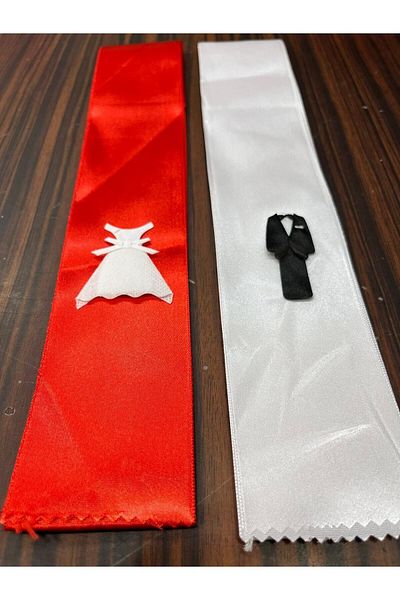yörük tuhafiye 2-Meter Red-White Bride and Groom Ribbon