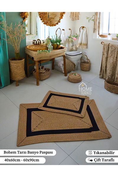 HomeTurko Σετ πατάκι μπάνιου Bohemian - γιούτα, πατάκι μπάνιου προίκας, δώρο οικιακής χρήσης