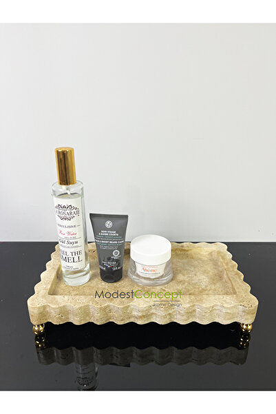 Modestmar Natural Travertine Edge Detailed Presentation Gold Blackberry Ball Footed