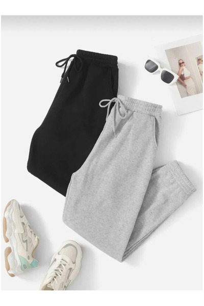 yx yustex sport Pachet de 2 pantaloni de trening oversize, negri și gri, cu p...