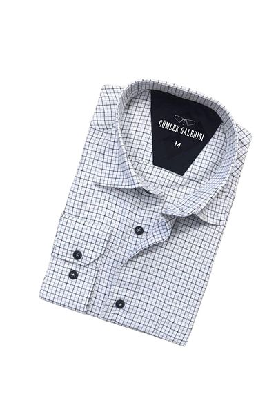 GÖMLEK GALERİSİ Men's Cotton Shirt - Long Sleeve, Checkered Cut, Classic