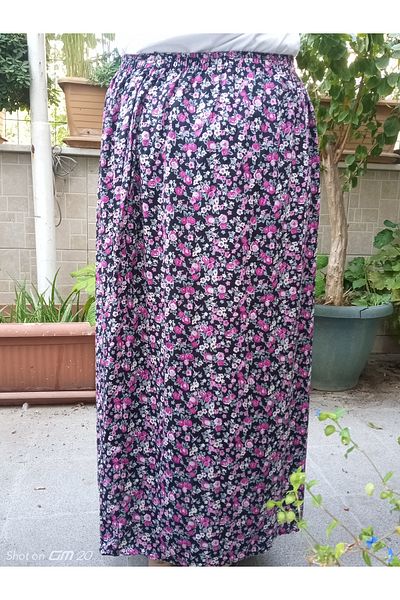 hoaryage Patterned Viscose Printed Fabric Maxi Length Mother Skirt with Elastic Waist