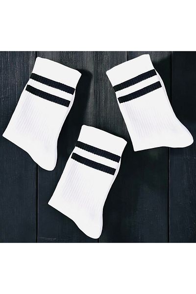 Çorabistaan Unisex White Hooped Tennis College Sports Socks - Cotton, Comfortable High Quality