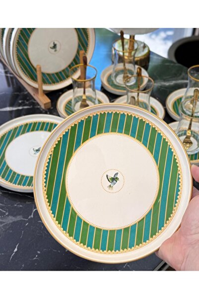 Onedekor 18 Parça Modern Piano Bird Green Pasta Çay Saati Seti