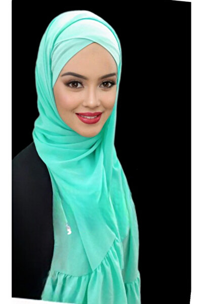 Polikromi Su Yeşili Fırfır Modelli Hazır Tesettür Türban Başörtüsü Şal Bone
