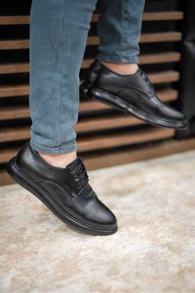 Weynes Men's Orthopedic Casual Shoes - Black Leather, Ornamental Laced Wsb1064