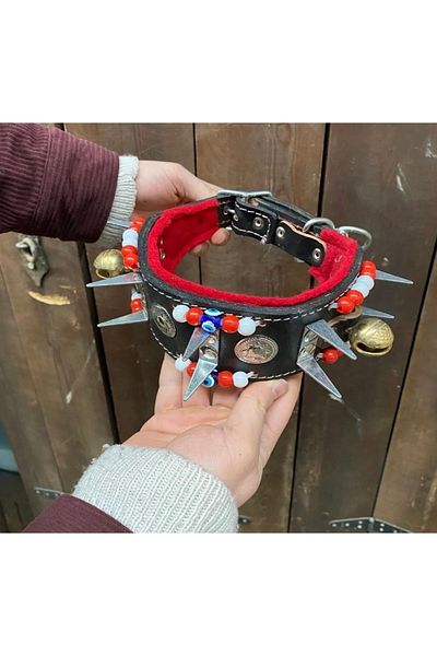 Sürmeli Tasma Puppy Kangal Dog Collar Shepherd with 2 Bells Genuine Leather