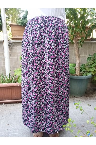 hoaryage Patterned Viscose Printed Fabric Maxi Length Mother Skirt with Elastic Waist