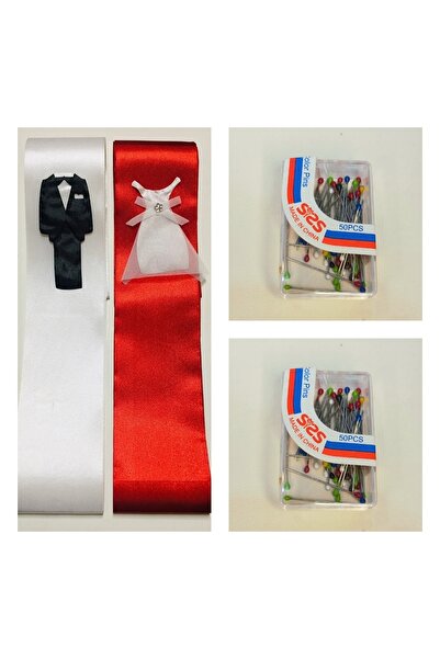 yörük tuhafiye Red-White Bride and Groom Ribbon - 50 Pieces Collective Image