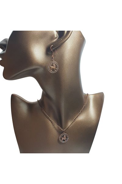 Ororabutik Copper Color 25mm Lion Sign Figured Necklace and Earring Set