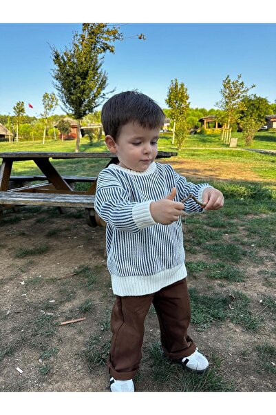 EYC BABY سترة تريكو كبيرة الحجم للأطفال - مخططة، محبوكة في سالونيك، مقاس واسع