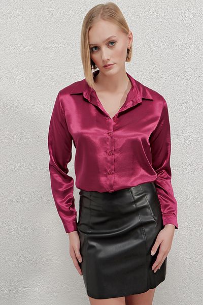 hazelin Cămașă de damă bordeaux cu suprafață de satin ușor drapată Hzl22w-bd139641