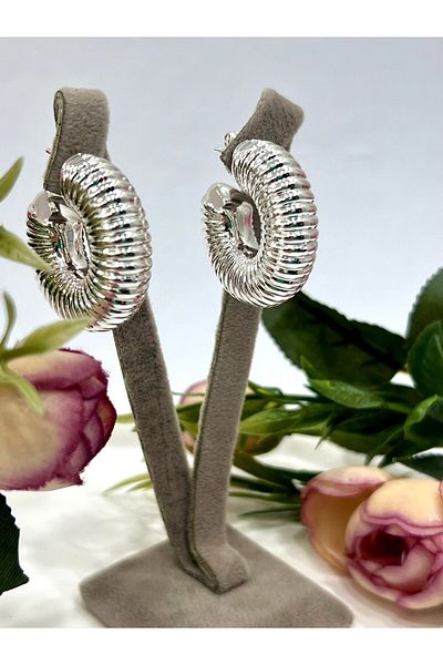 XUPING JEWELRY أقراط نسائية - موديل حلقة مطرزة باللون الفضي، 3x3 سم
