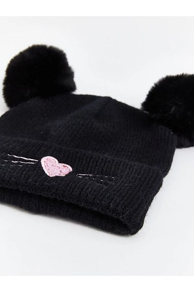 LC Waikiki Lcw Accessories - Black Heart Embroidered Girl's Beret