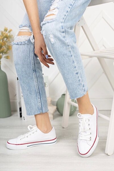 wemodaa Unisex Spor Ayakkabı Beyaz Kısa Keten Sneaker