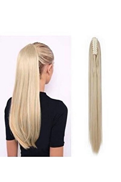 TOPRAK PERUK Düz Soğuk Sarı Tokalı At Kuyruğu Postiş 65 Cm 220 Gram