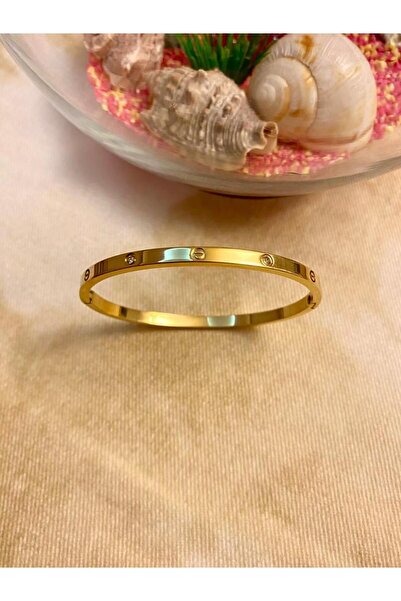 stainless steell Gold Renk Zirkon Taşlı Model Kelepçe Paslanmaz Çelik Kadın Bileklik