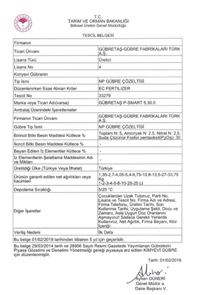 GÜBRETAŞ Pca-smart Sıvı Gübre 4.28.0 (6CAO) 5 Lt Damla Sulama Yaprak Sıvı Azot Fosfor Gübresi