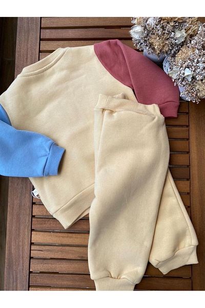 miomini Mustard Colored Embossed Teddy Bear Set - Babyaden