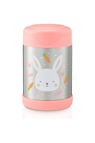 june ترمس طعام وردي مطبوع عليه أرنب بيبي بي 450 مل