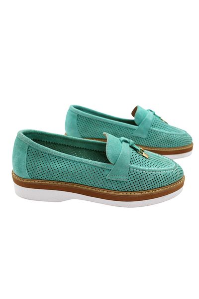 aayak&kabımofficial Turquoise Laser Genuine Leather Women's Casual Shoes