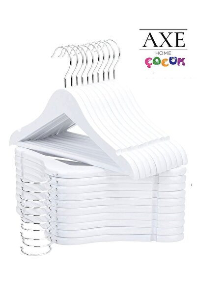 AXE HOME 12 Adet Beyaz Çocuk Elbise Askı Ahşap Görünümlü Bebek Askısı Kıyafet Elbise Askısı
