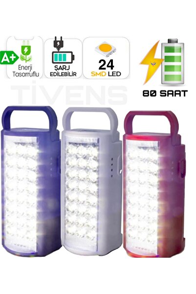TİVENS 24 Ledli 80saat Yanan Şarj Edilebilir Işıldak Kamp Için Uygun Usb Tele...