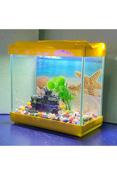 Fauna Pet Supplies Işıklı Aksesuarlı Mini Akvaryum Japon/beta Balığı Için (23X20X12CM KARIŞIK RENK)