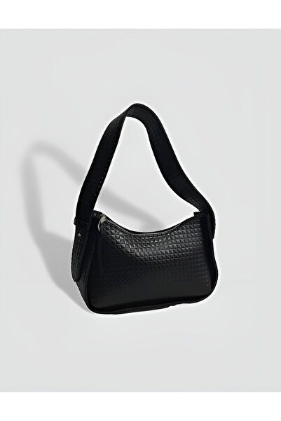 YMZBAG Geantă de mână Pyramid Pattern Baguette pentru femei negre