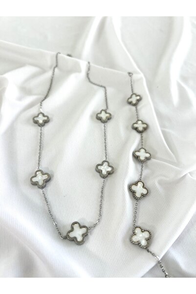 Uzay Accessories 316l Paslanmaz Çelik Yonca Kolye Ve Beşli Bileklik Set