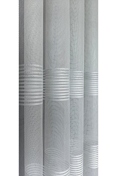 Yuka 1/3 Close Pleat Tulle Curtain with Horizontal Stripes and Silver Stripes - Non-Wrinkle and No Ironing