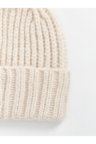 LC Waikiki Lcw Accessories Beige Women's Beanie with Plush Pompom