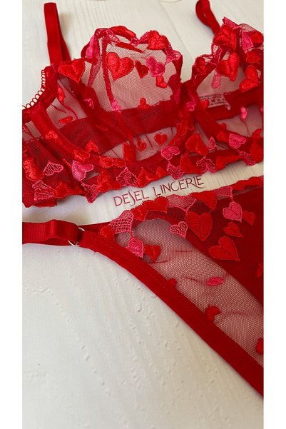 DESEL Red Heart Patterned Tulle Bralette Set