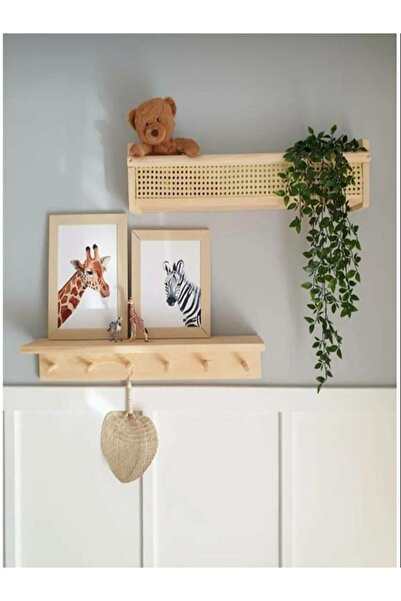 metre dizayn 2'li Duvar Rafı Askılık Ahşap Raf, Kitaplık Rattan