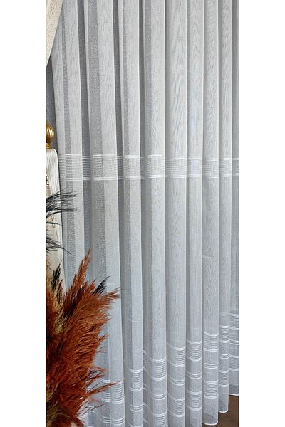 Yuka Λινό Slub Ασημί Οριζόντια Ρίγα 1/3 Συμπίεση Κουρτίνα από τούλι Χωρίς τσακάκια Δεν ζητάει σιδέρωμα Φούστα με μολύβδινο
