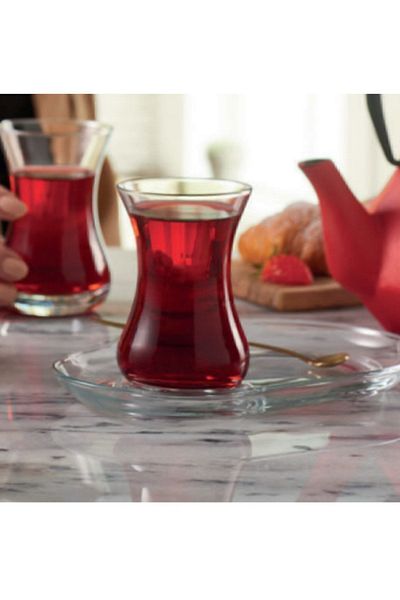 Paşabahçe İnce Waist Tea Set 8 Pieces 4 Cups 4 Saucers