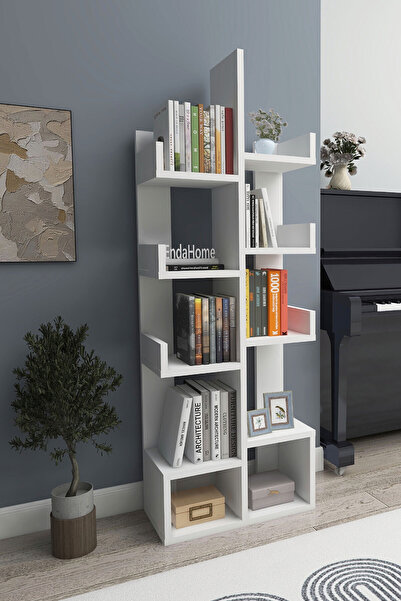 Enda Home Pamfilya 10 Bölmeli/raflı Kitaplık Antrasit Beyaz