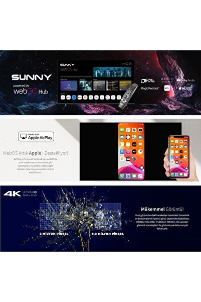 Sunny SN65FMN252 65'' 165 Ekran Uydu Alıcılı 4K Ultra HD Smart WebOS LED TV
