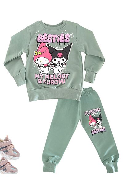 patriko tekstil Girl's Green Kuromi Sweatshirt and Trousers Set - 2 Thread