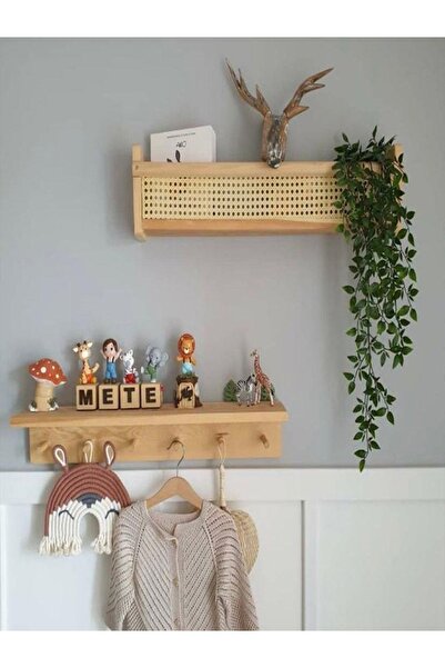 metre dizayn Hazeran Ahşap Raf & Ahşap Askılı Raf Ikili Raf 60 Cm
