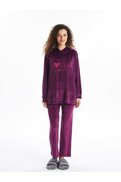 LC Waikiki Kapüşonlu Kadife Kadın Pijama Üst